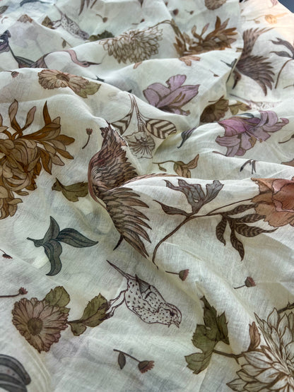 Amazing Unique Floral With Animal Print On Chanderi Fabric