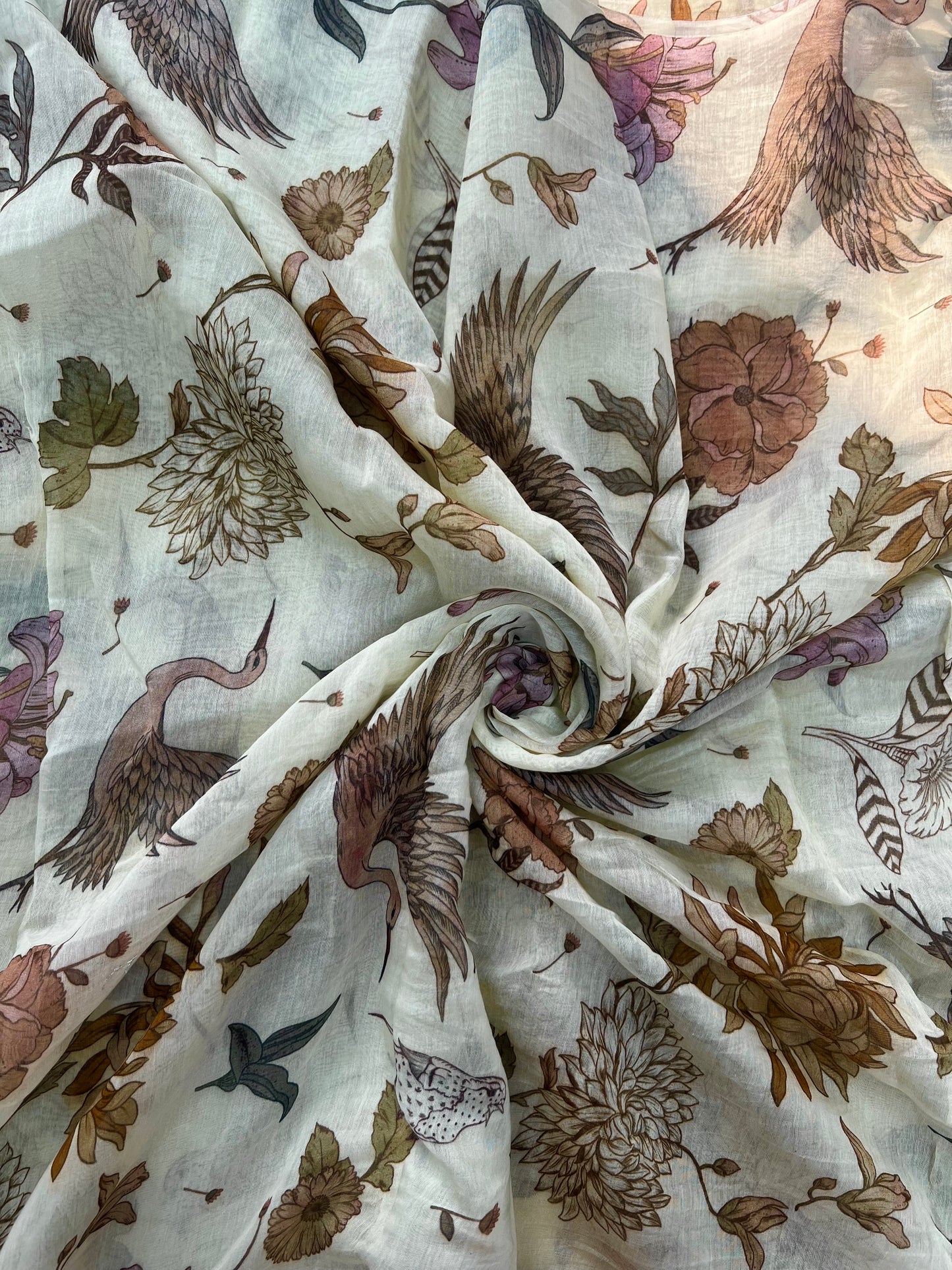 Amazing Unique Floral With Animal Print On Chanderi Fabric