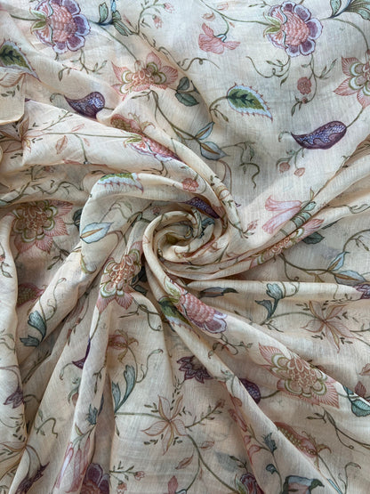 Beautiful Floral Print On Chanderi Print