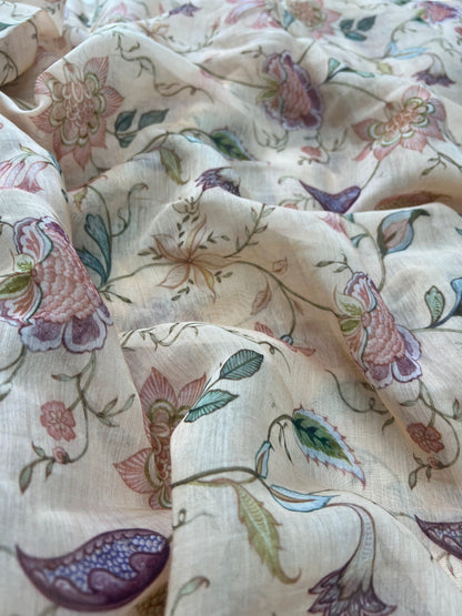 Beautiful Floral Print On Chanderi Print