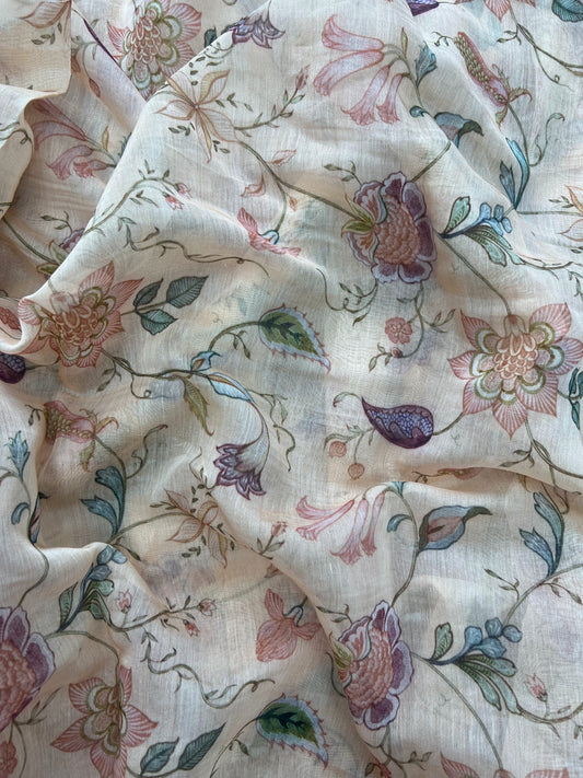 Beautiful Floral Print On Chanderi Print