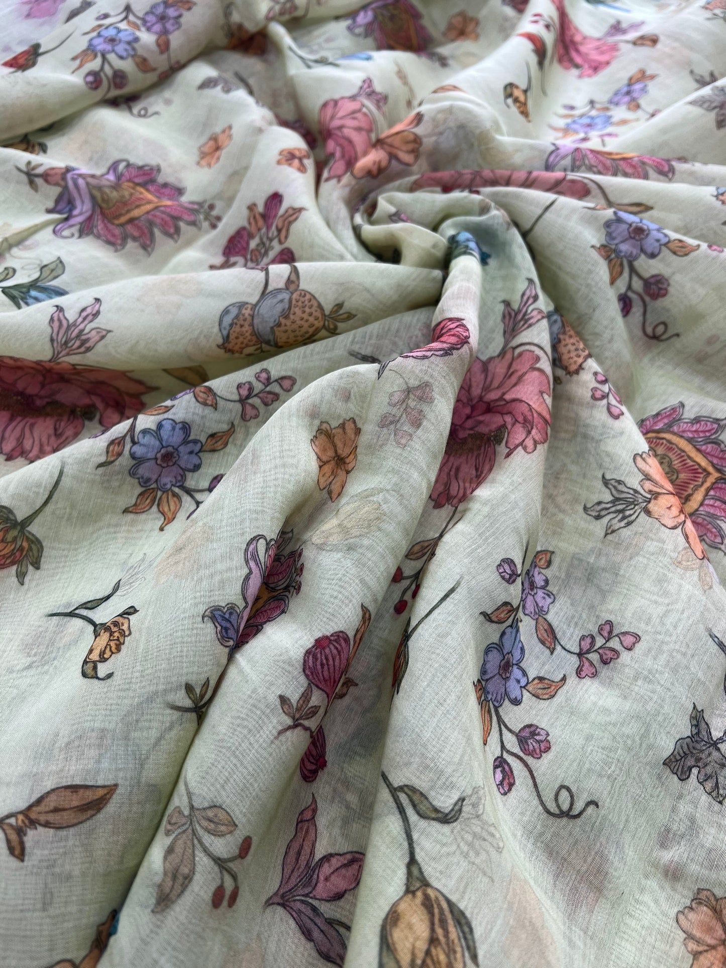 Amazing Gorgeous Floral Print On Chanderi Fabric