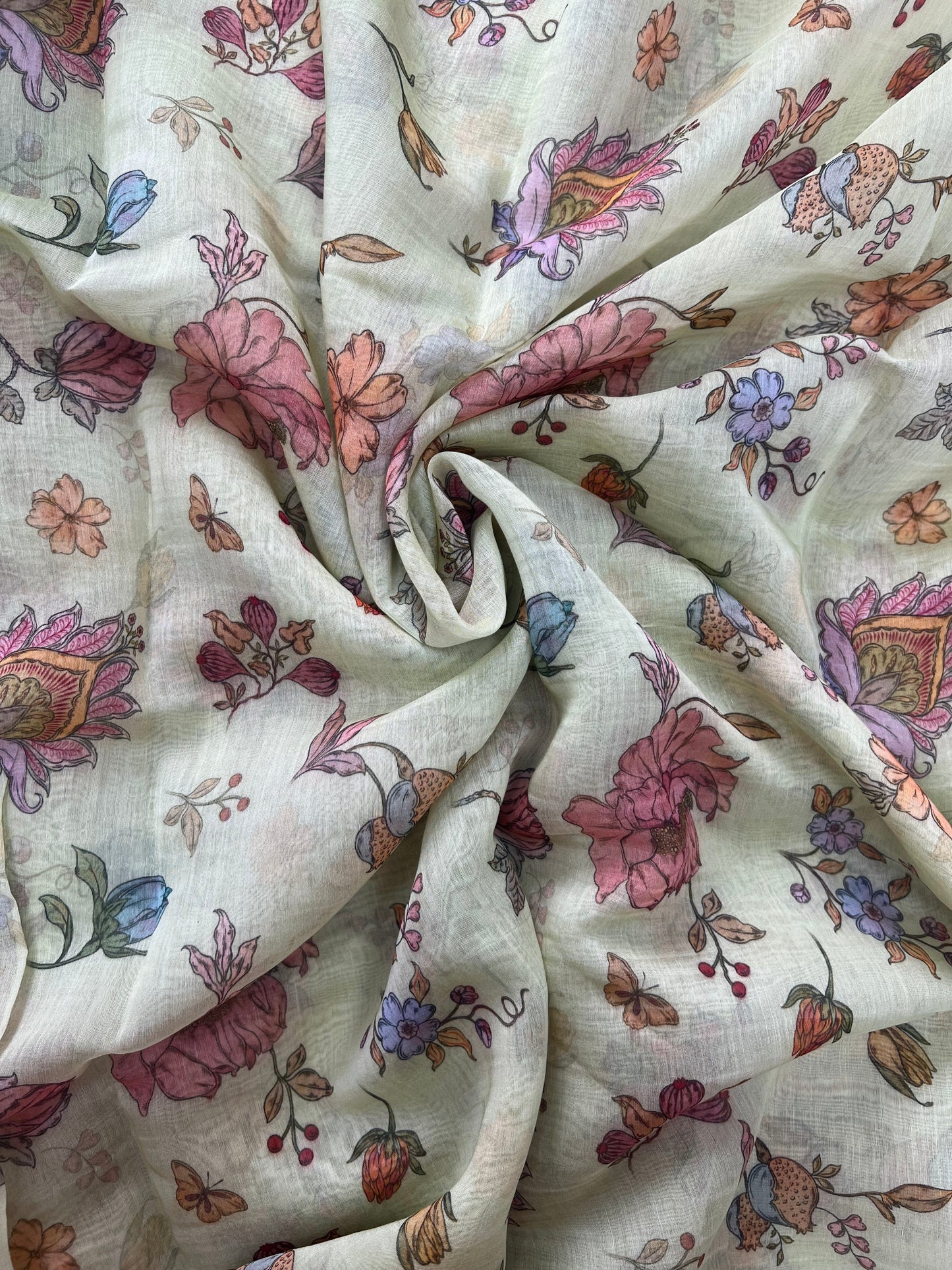 Amazing Gorgeous Floral Print On Chanderi Fabric