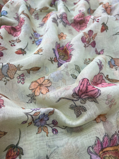 Amazing Gorgeous Floral Print On Chanderi Fabric