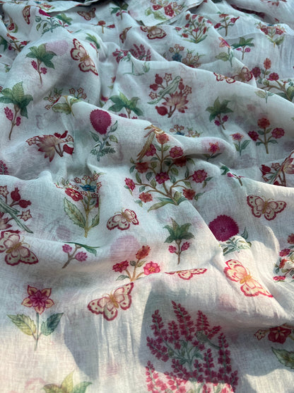 Elegant Floral Print On Chanderi Fabric