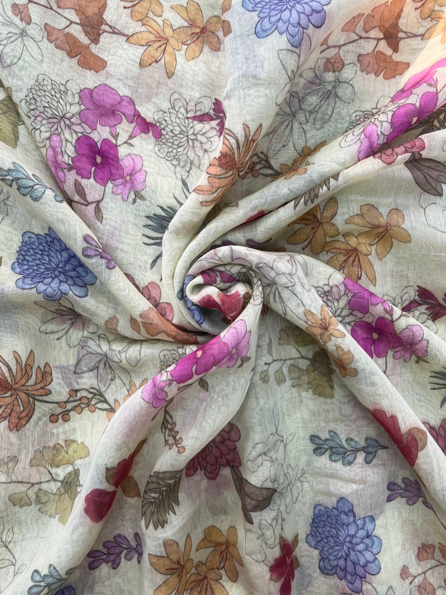 Subtle Yet Elegant Floral Print On Chanderi Fabric