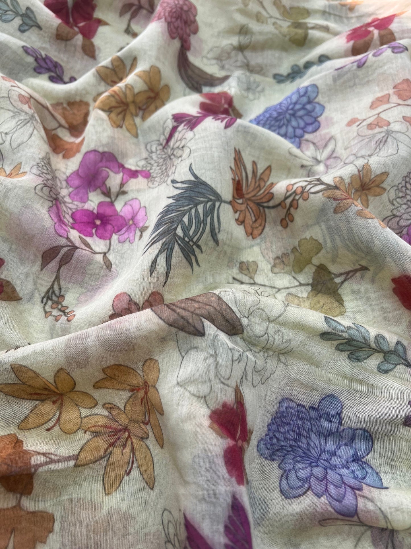 Subtle Yet Elegant Floral Print On Chanderi Fabric