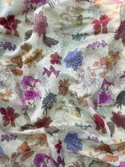 Subtle Yet Elegant Floral Print On Chanderi Fabric