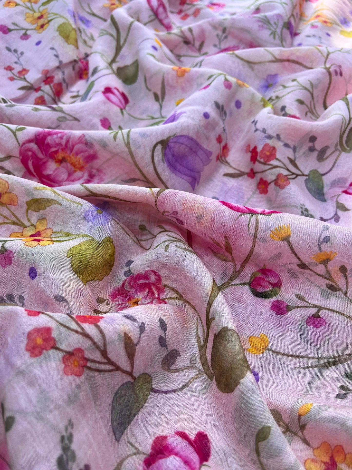 Very Luxurious Floral Print On Chanderi Fabric