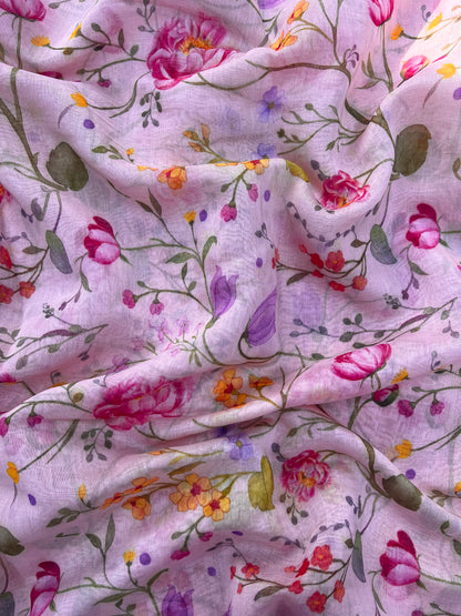 Very Luxurious Floral Print On Chanderi Fabric