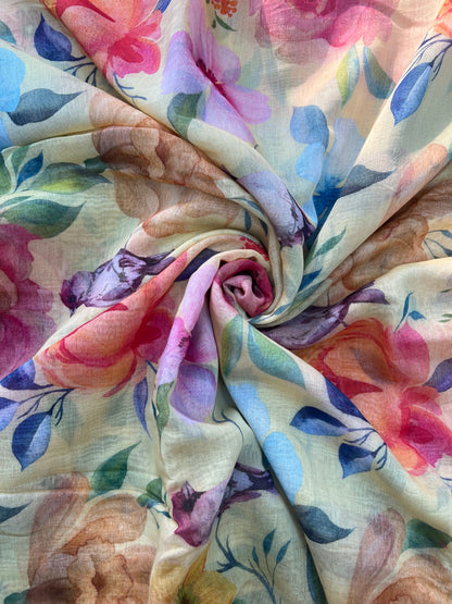 Pretty Fancy Floral Print On Chanderi Fabric