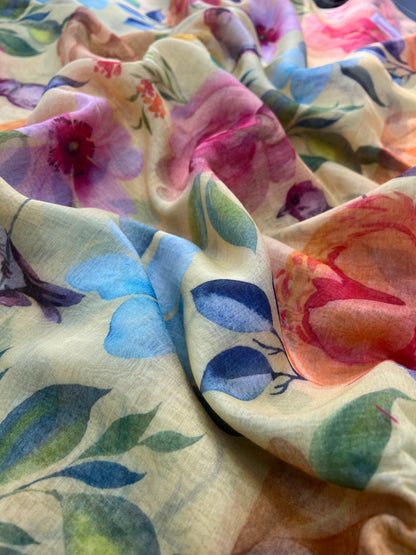 Pretty Fancy Floral Print On Chanderi Fabric