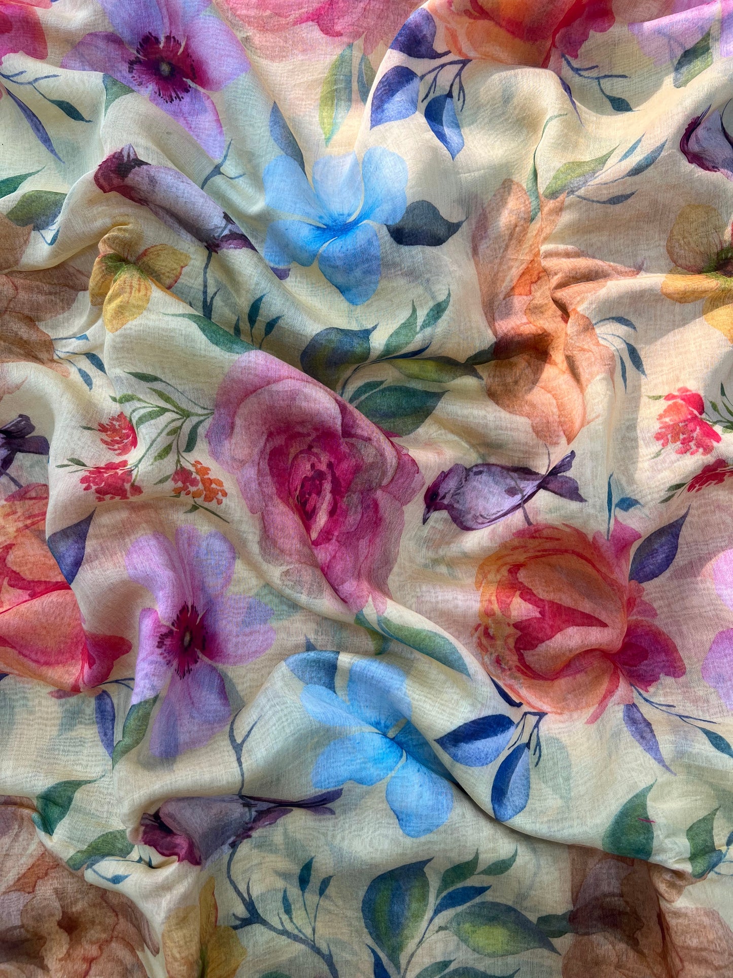 Pretty Fancy Floral Print On Chanderi Fabric