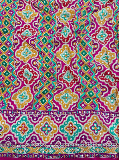 Eye Catching Pretty Position Print Embroidery On Crepe Fabric