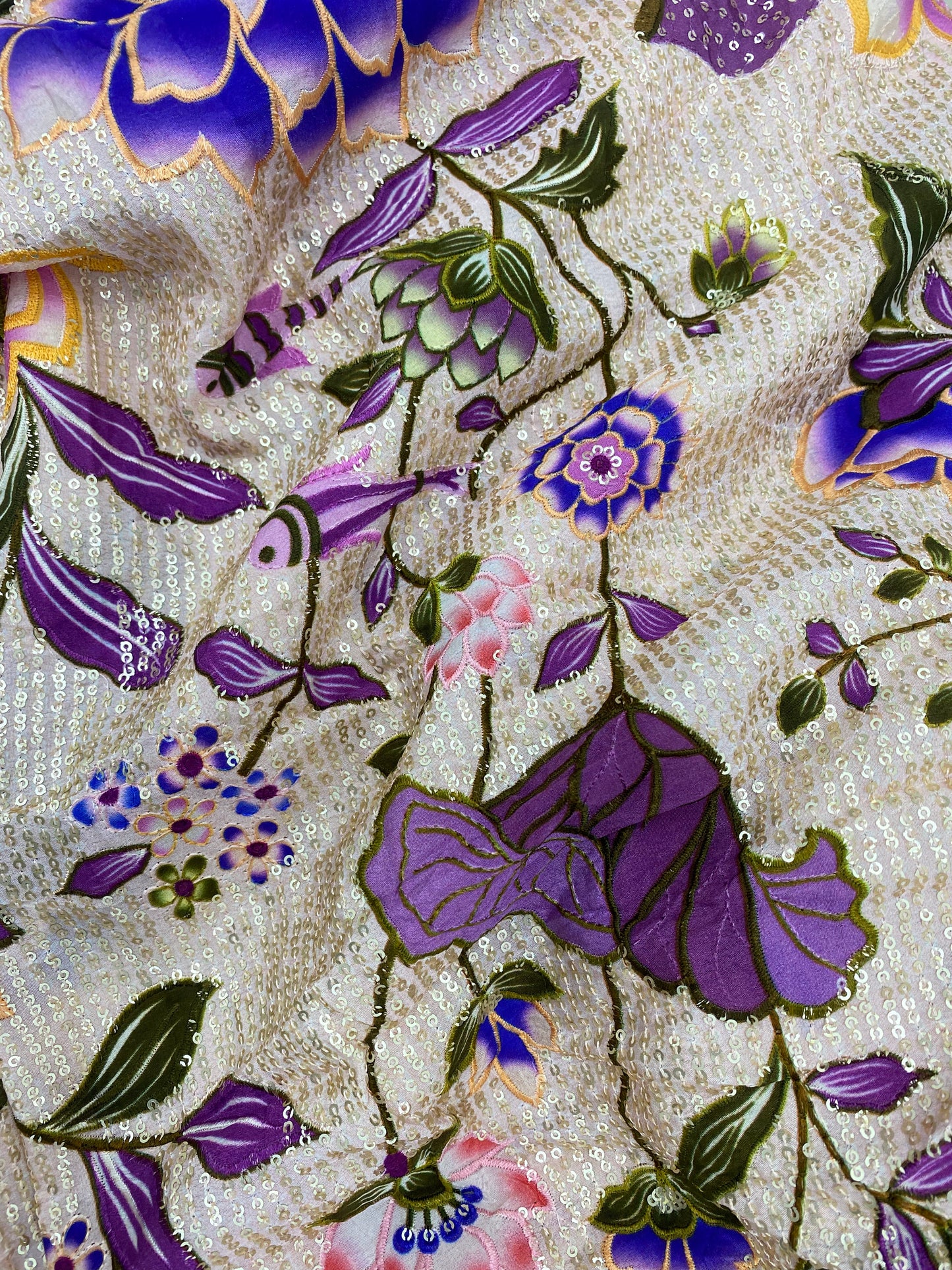 Pretty Fancy Elegant Marvelous Multicolor Floral Print With Heavy Sequin Work On Crepe Fabric