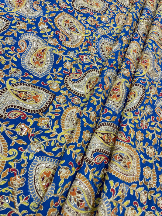 Brilliant Pretty Position Print Embroidery With Sequins On Crepe Fabric