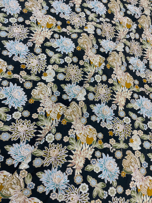 Beautiful Elegant Floral Print With Embroidery On Crepe Fabric