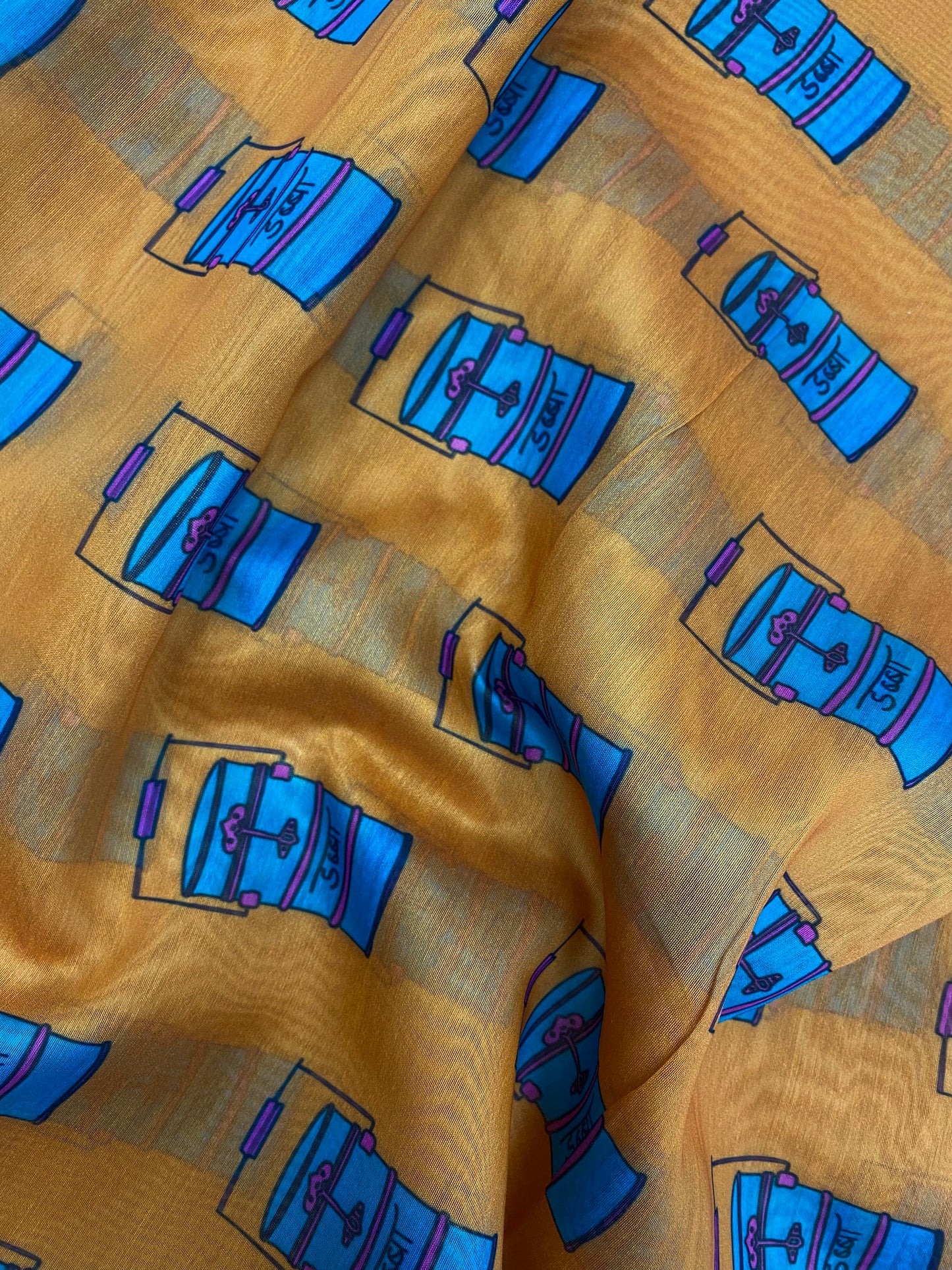 Unique Super Quirky Tiffin Prints On Chanderi Fabric