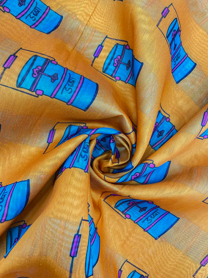 Unique Super Quirky Tiffin Prints On Chanderi Fabric
