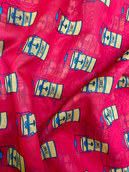 Unique Super Quirky Tiffin Prints On Chanderi Fabric