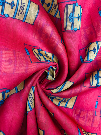 Unique Super Quirky Tiffin Prints On Chanderi Fabric