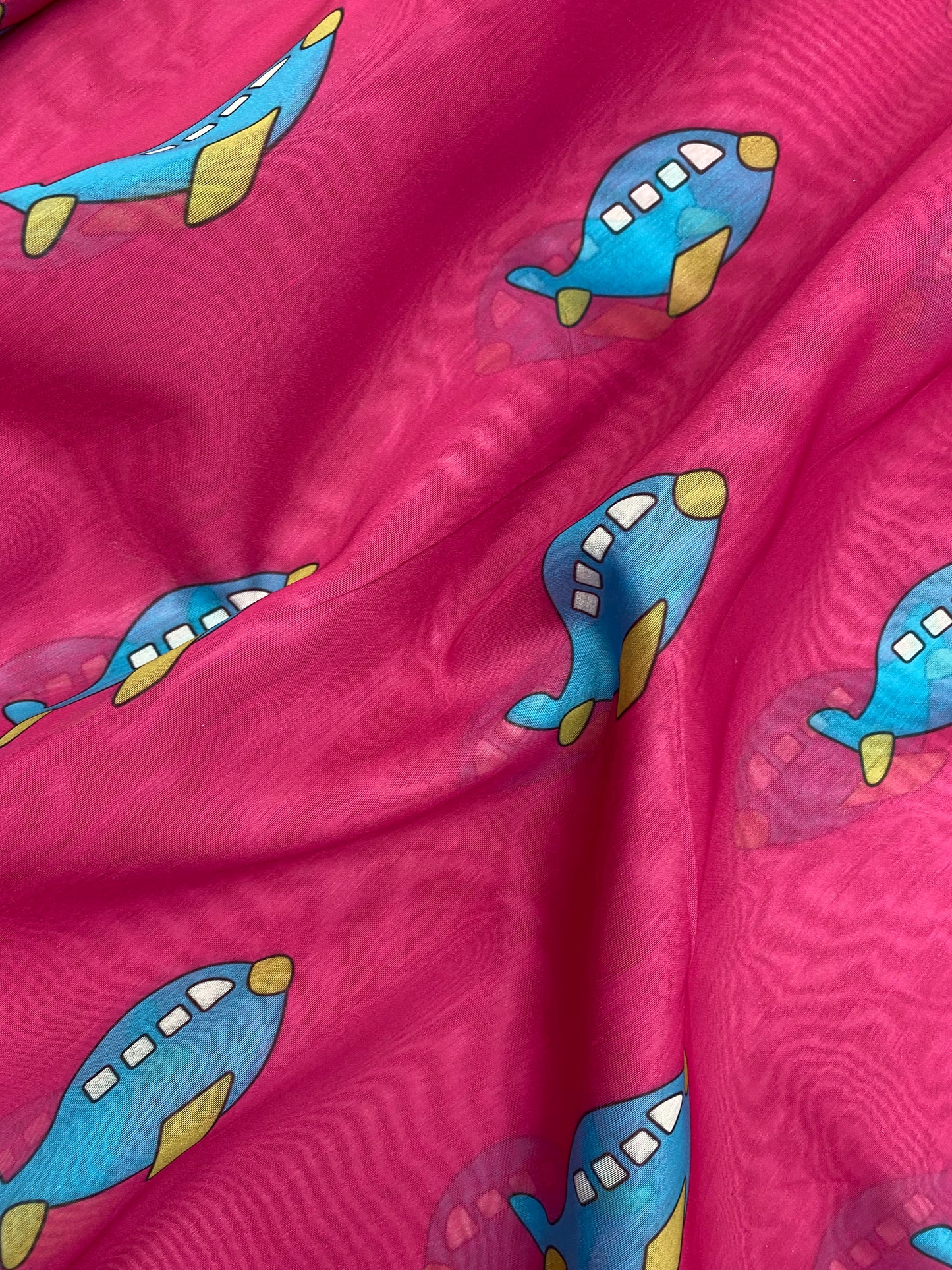 Exciting Fun Loving Unique Aeroplane Print On Chanderi Fabric