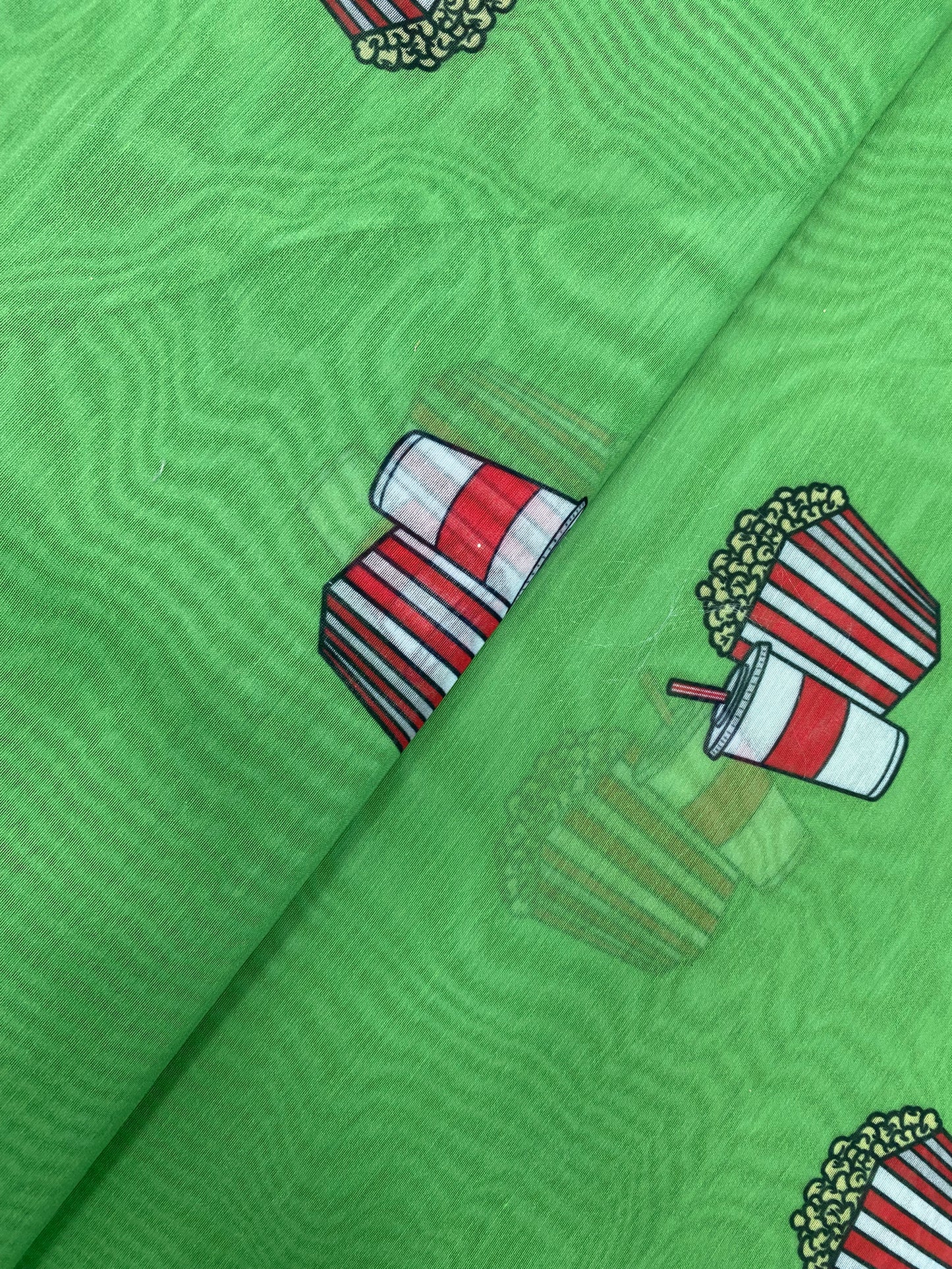Attractive Unique Adorable Popcorn And Cold drink Print On Chanderi Fabric