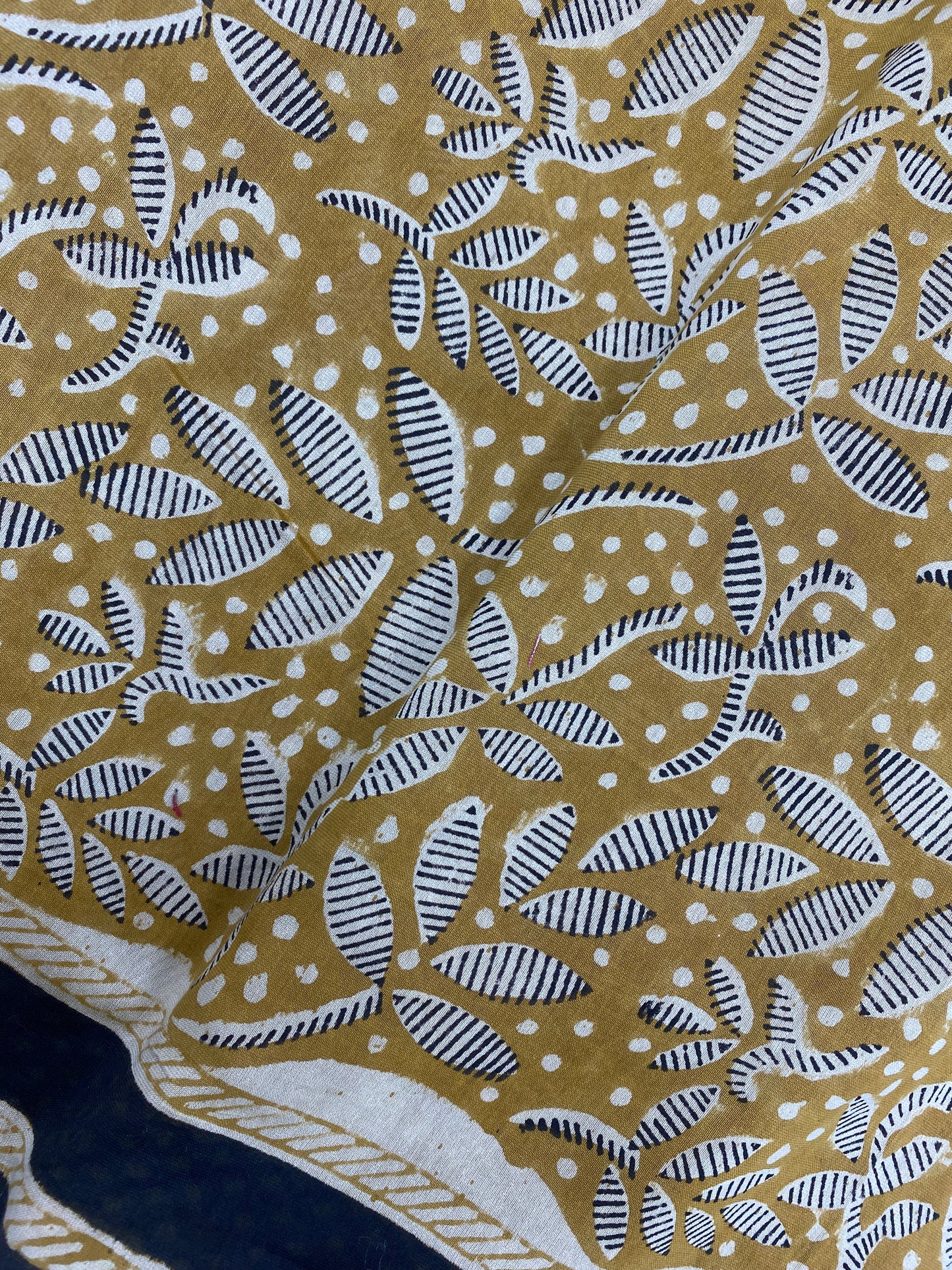 Attractive Gorgeous Black And White Leafy Print On Mehndi Colored Chanderi Fabric