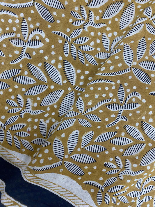 Attractive Gorgeous Black And White Leafy Print On Mehndi Colored Chanderi Fabric