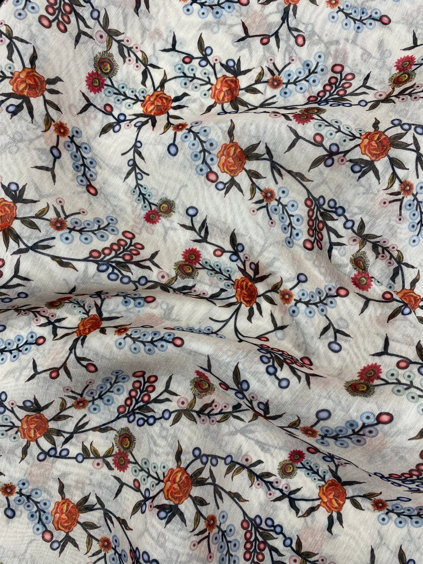 Beautiful Pretty Dainty Little Floral Prints On White Chanderi Fabric