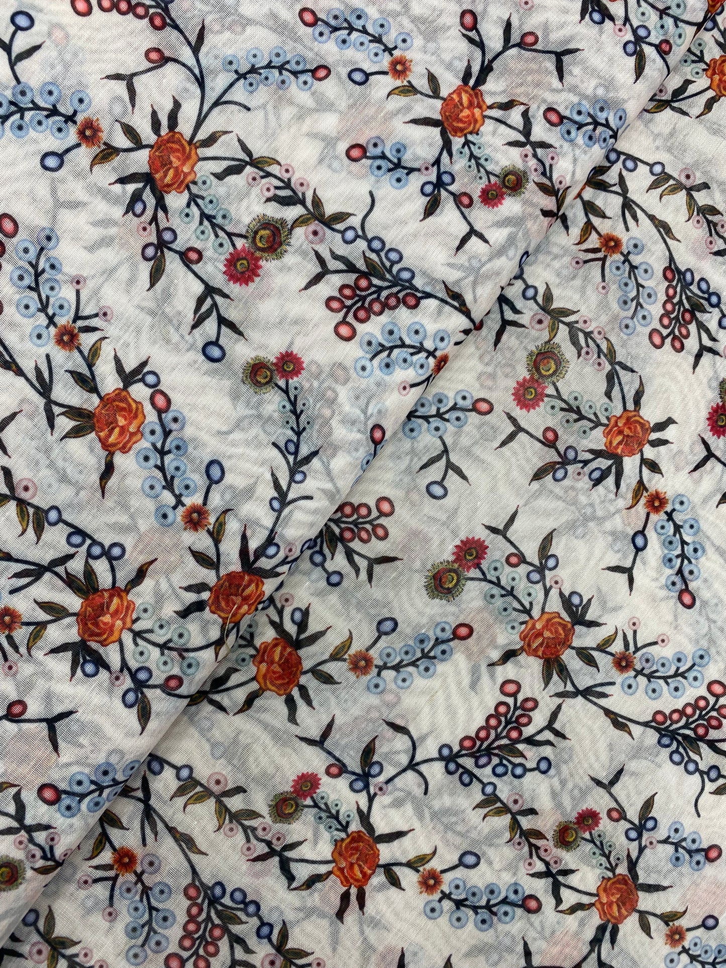 Beautiful Pretty Dainty Little Floral Prints On White Chanderi Fabric