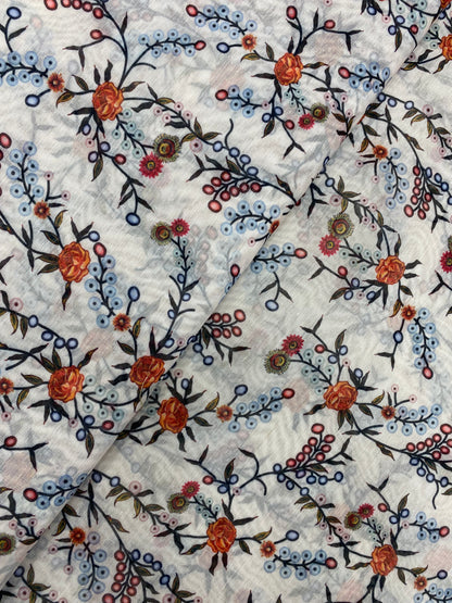 Beautiful Pretty Dainty Little Floral Prints On White Chanderi Fabric