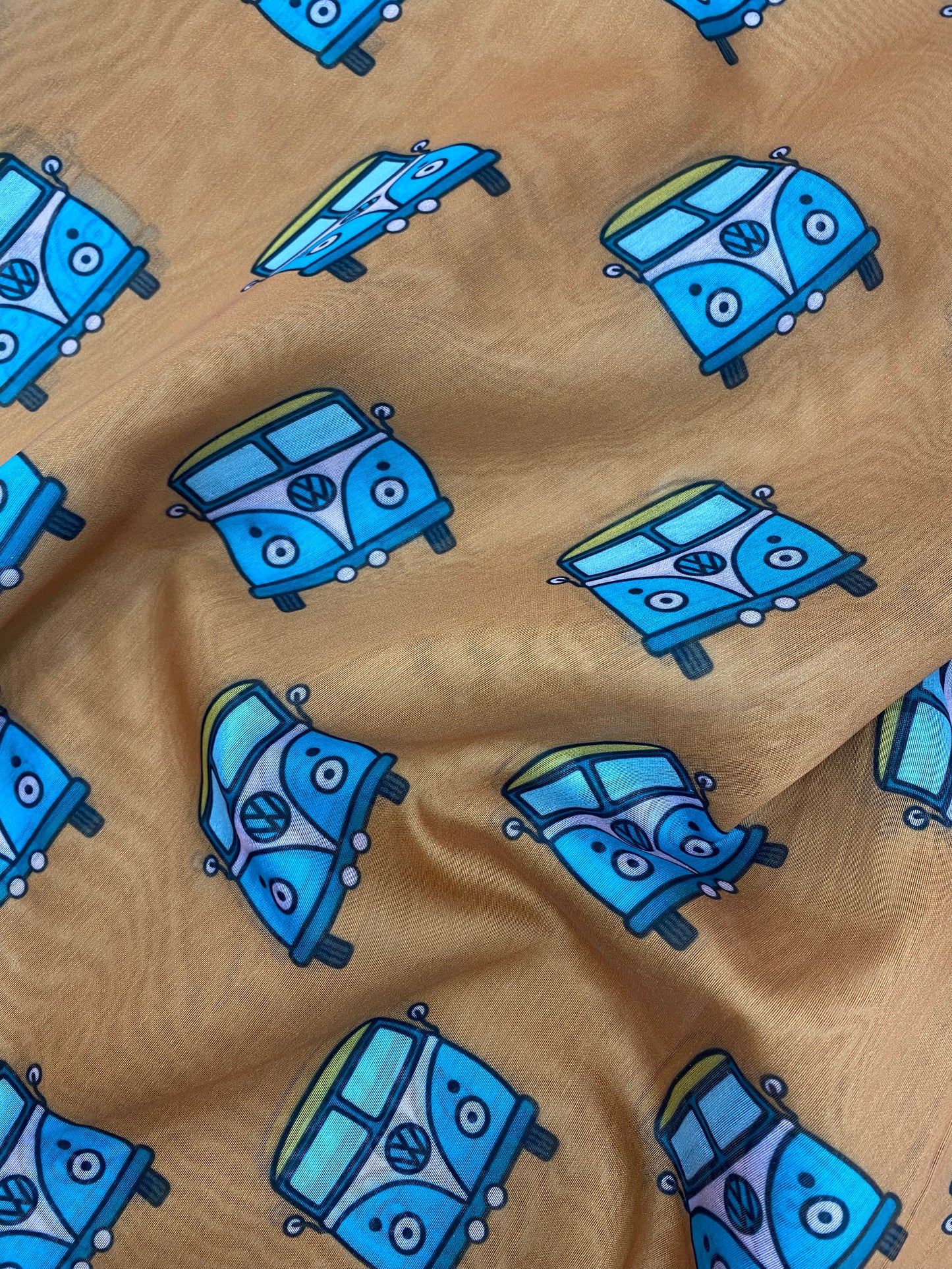 Eye Catching Fun Loving Bus Prints All Over Premium Chanderi Fabric