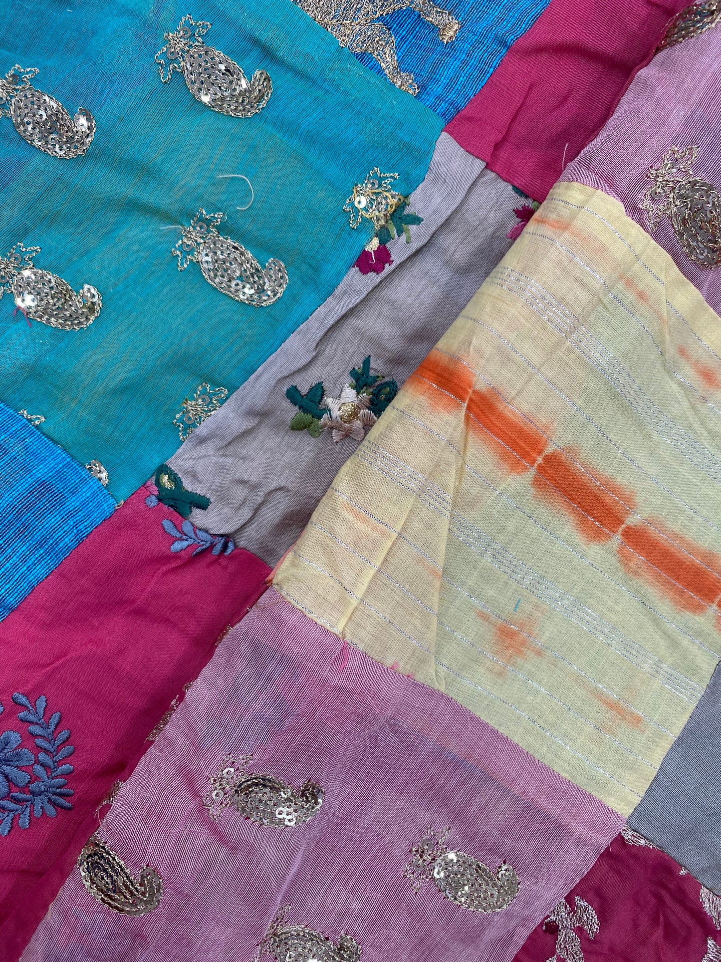 Multicolor Patchwork With Elegant Thread Embroidery And Premium Zari And Sequin Work On Cotton Fabric