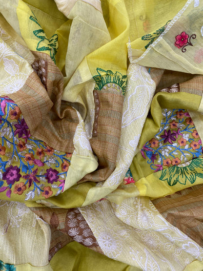Yellow And Lime Yellow Patchwork With Different Colored Thread Embroid ...