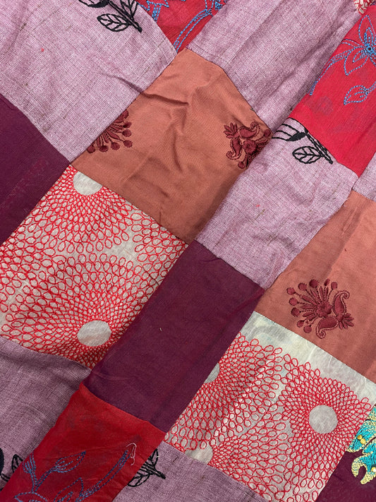 Different Colored Patchwork With Beautiful Thread Embroidery On Cotton Fabric