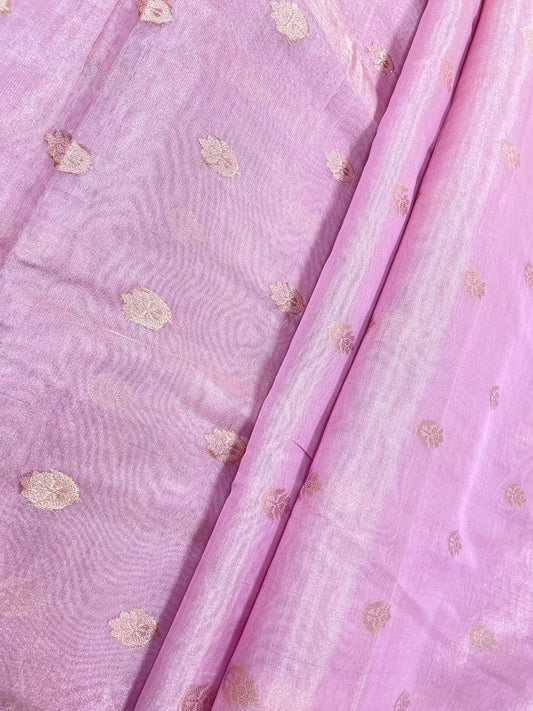 Classic Delicate Zari Butti Weaving On Chanderi Tissue Fabric