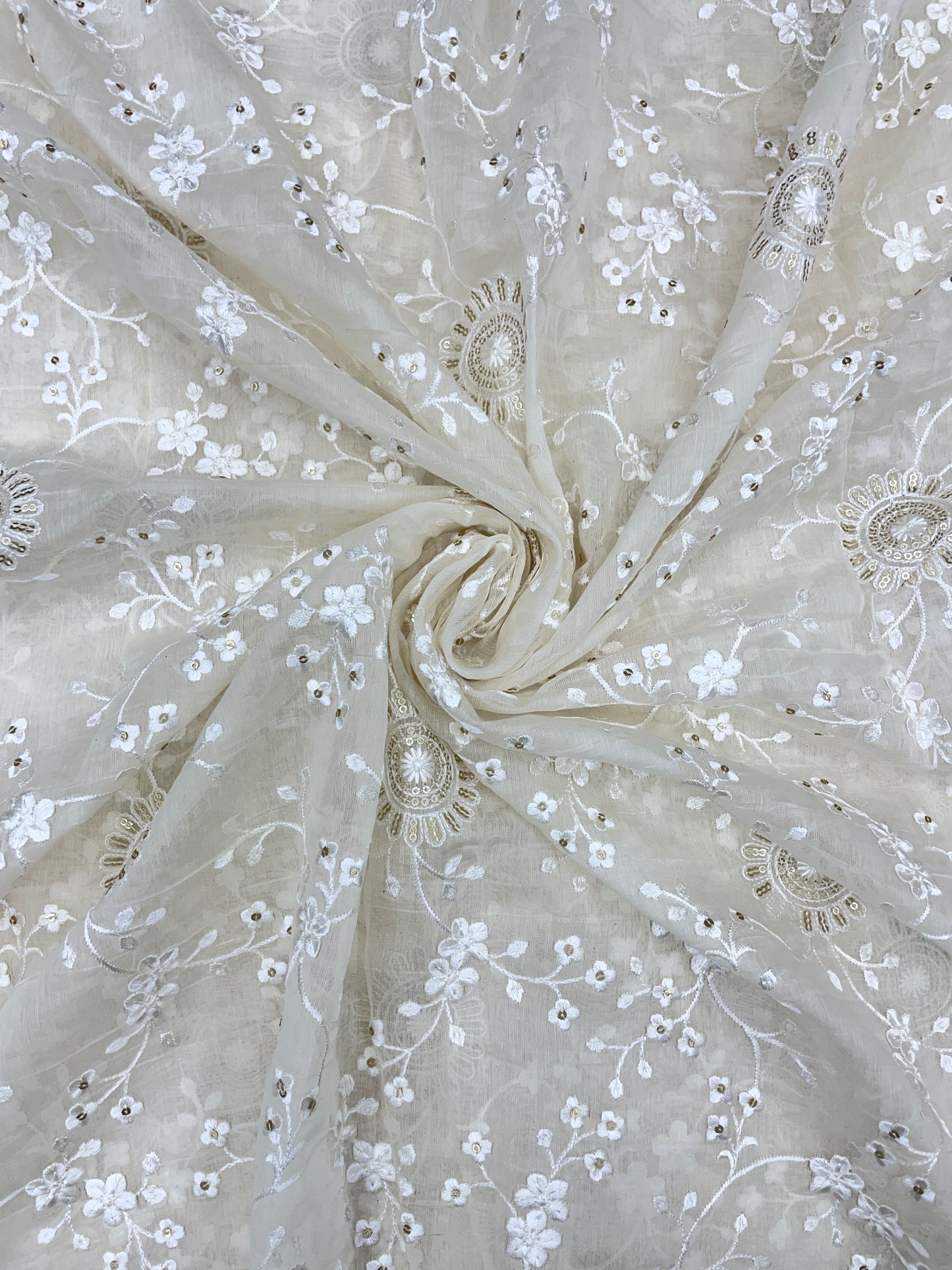 Unique Elegant Thread Embroidery With Sequence Work On Chanderi Silk Fabric