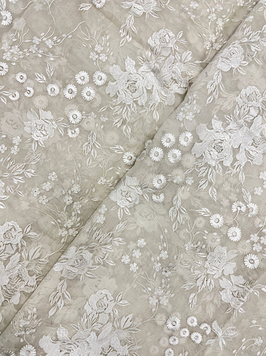 Classic Delicate Thread Embroidery Work On Chanderi Silk Fabric