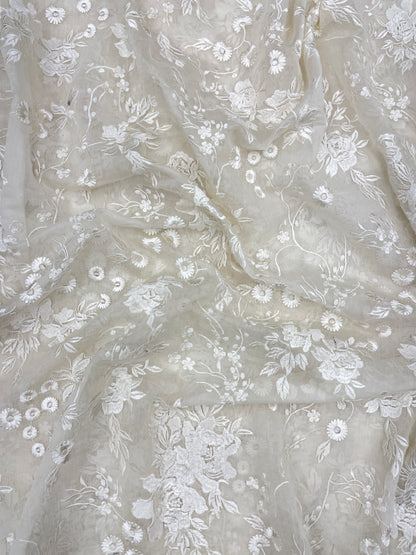 Classic Delicate Thread Embroidery Work On Chanderi Silk Fabric