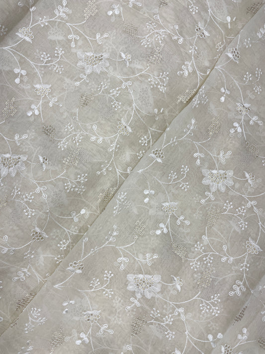 Luxurious Classy Thread Embroidery With Sequence Work On Chanderi Silk Fabric