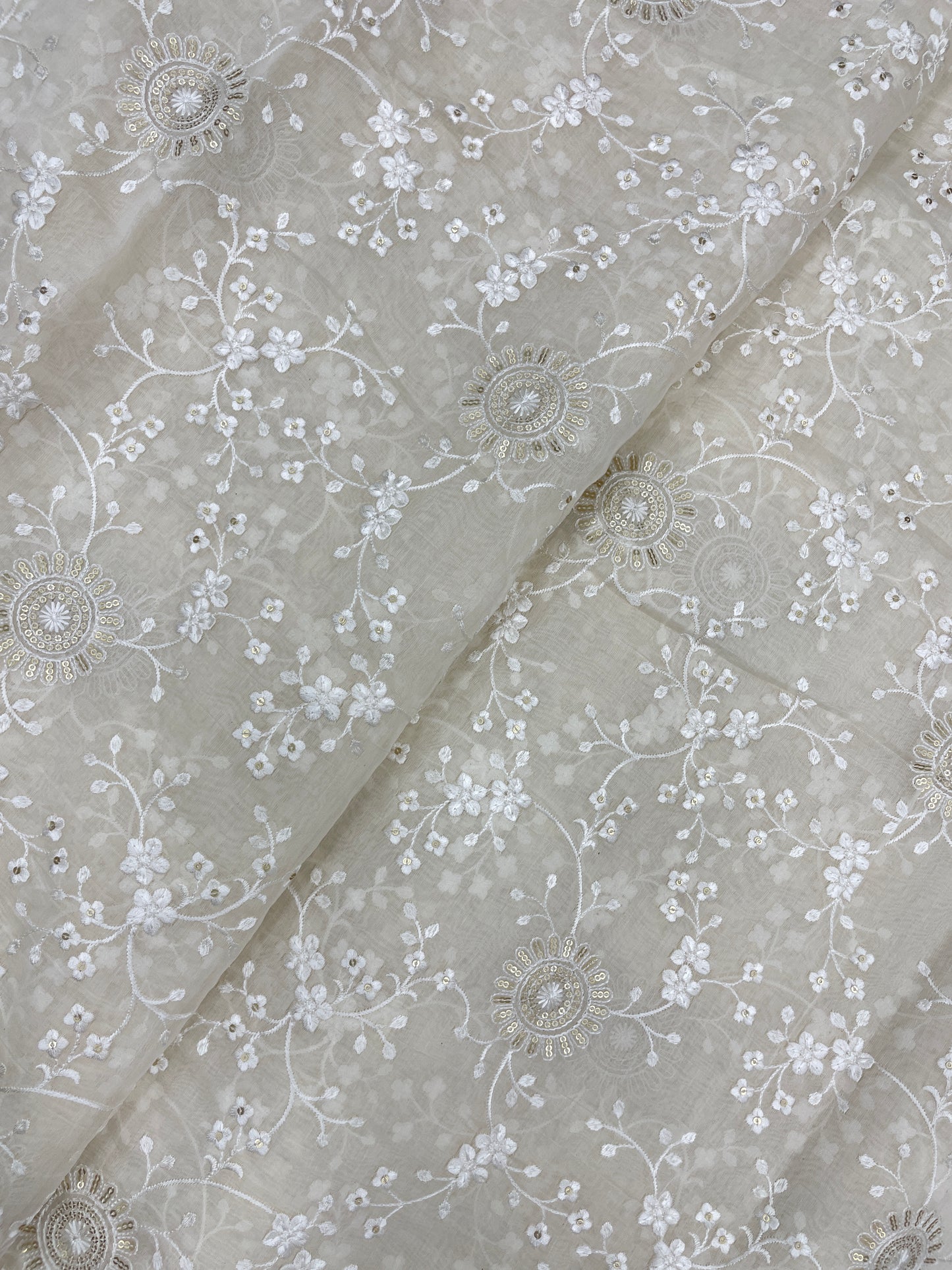 Pretty Classic Thread Embroidery With Sequence Work On Chanderi Silk Fabric