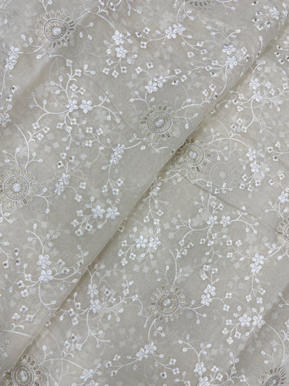 Pretty Classic Thread Embroidery With Sequence Work On Chanderi Silk Fabric