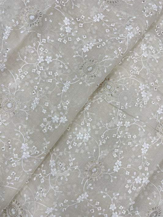 Pretty Classic Thread Embroidery With Sequence Work On Chanderi Silk Fabric