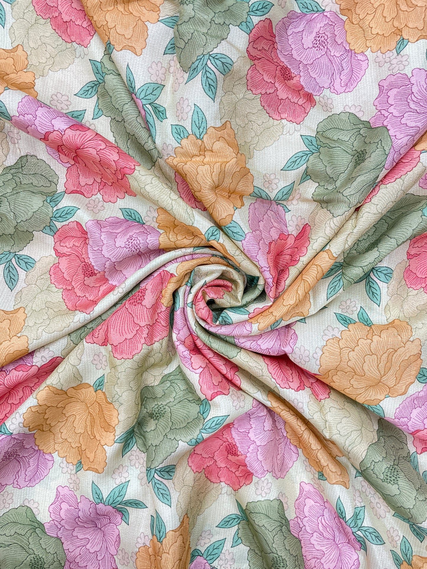 Beautiful Adorable Multicolor Floral Print On Crepe Tissue Fabric