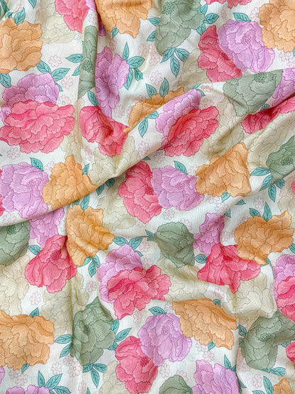 Beautiful Adorable Multicolor Floral Print On Crepe Tissue Fabric