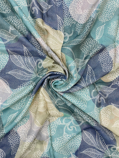 Exquisite Attractive Multicolor Base With White Floral And Leaf Print On Crepe Tissue Fabric