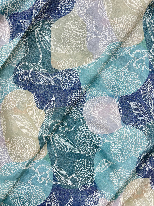 Exquisite Attractive Multicolor Base With White Floral And Leaf Print On Crepe Tissue Fabric