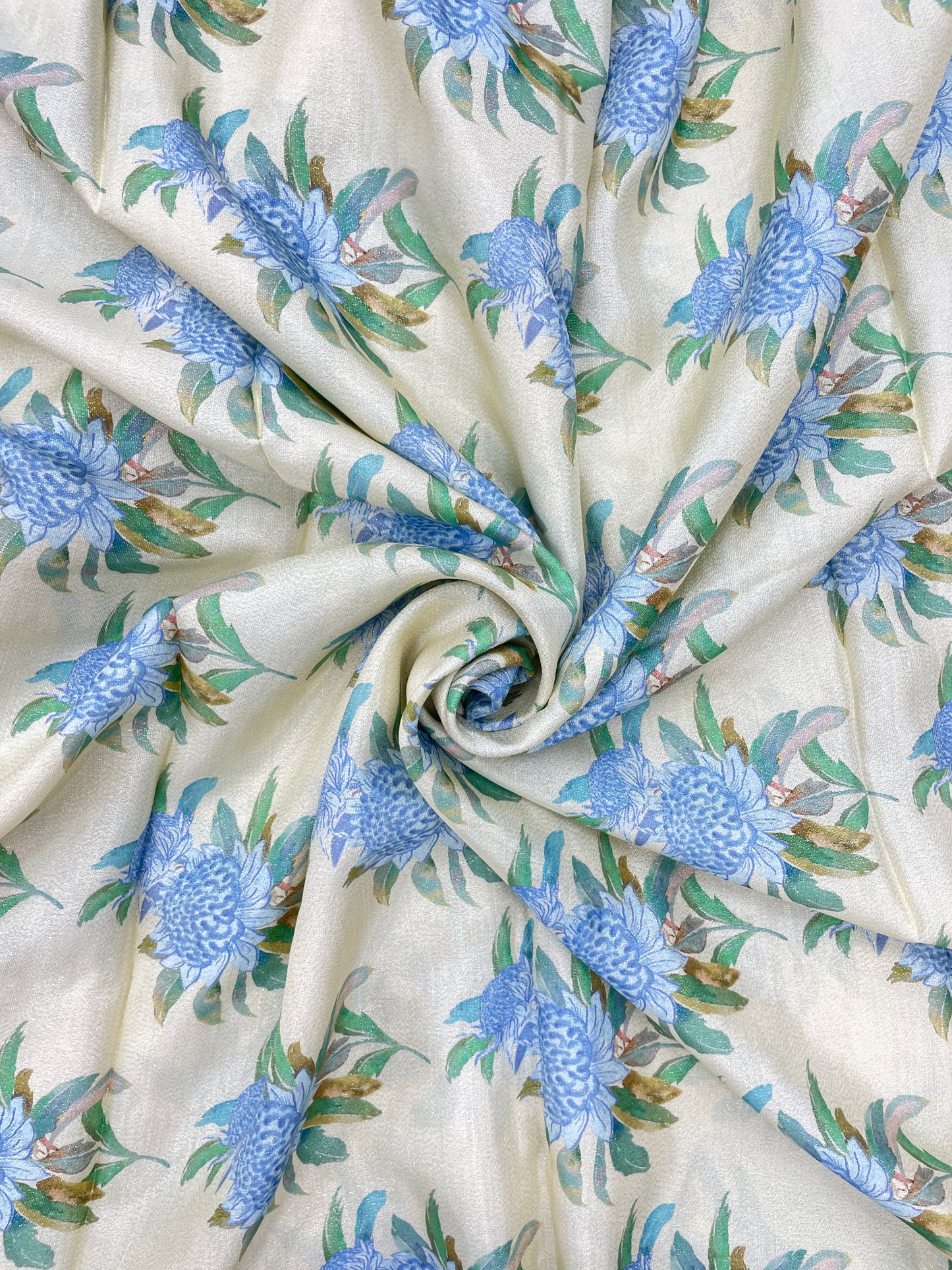 Pretty Elegant Blue Flower Print On Crepe Tissue Fabric