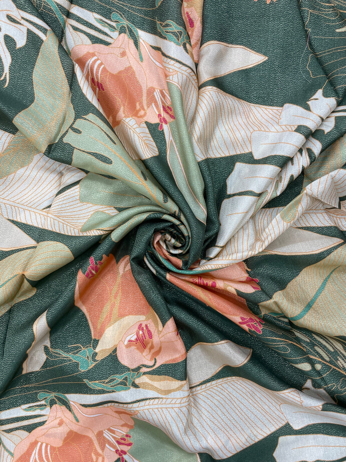 Luxurious Unique Flower And Leaf Print On Crepe Tissue Fabric